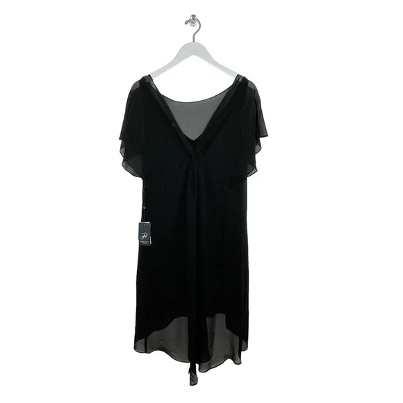 ADRIANNA PAPELL Chiffon Black Flowy‎ Draped Shift Dress Size M NWT $99 - Picture 4 of 7